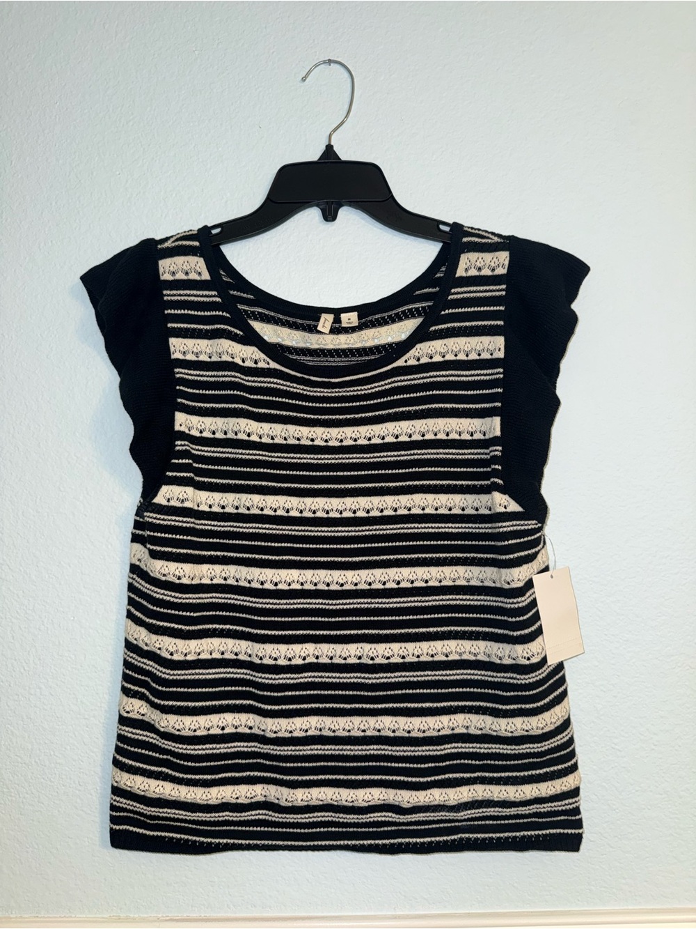 Women’s Black & Cream Striped Knit Sweater